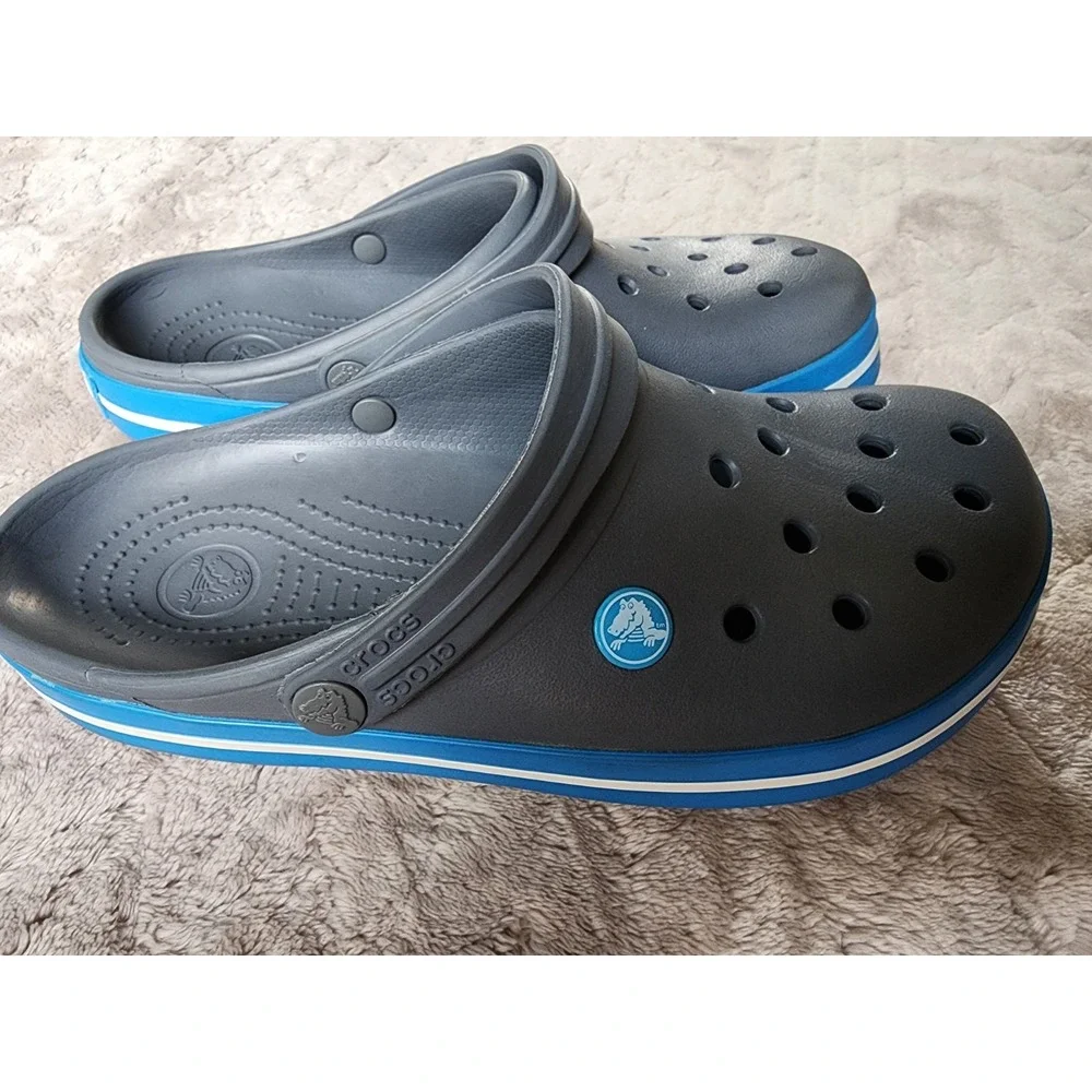 Crocs Crocband Clogs Charcoal Ocean Blue Mens 7 Womens 9 Slip On Sandals